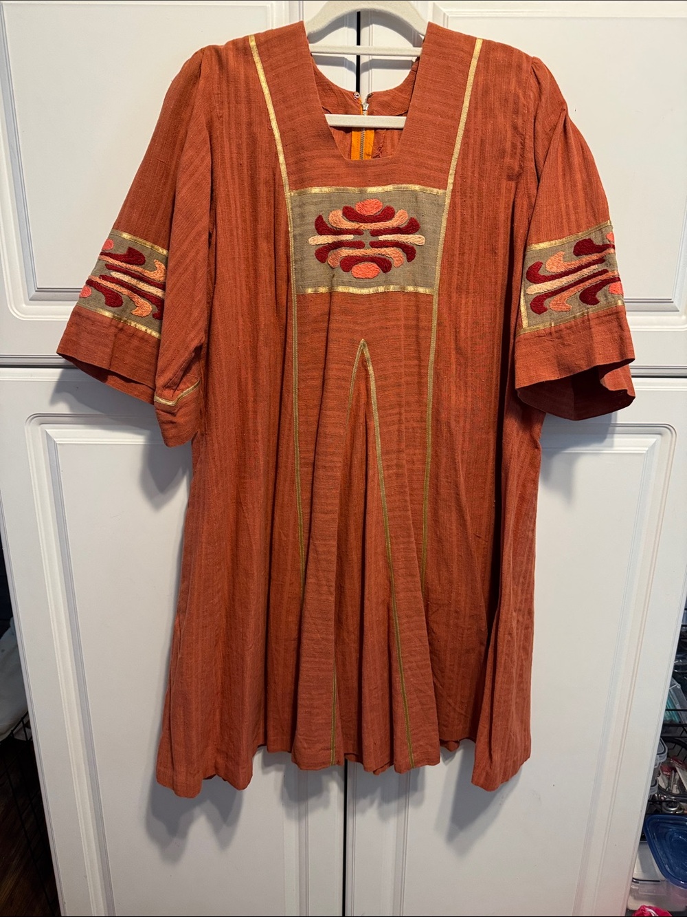 Source Unknown Vintage 70’s Burnt Orange Embroidered Casual Dress